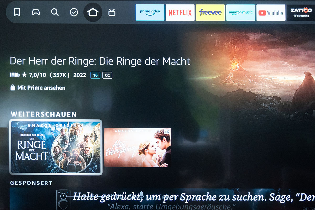 Screenshot der Amazon Fire-TV-Oberfläche mit Bildschirmicons.