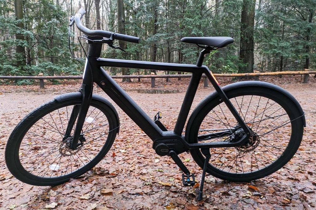 schwarzes E-Bike in einem Park stehend