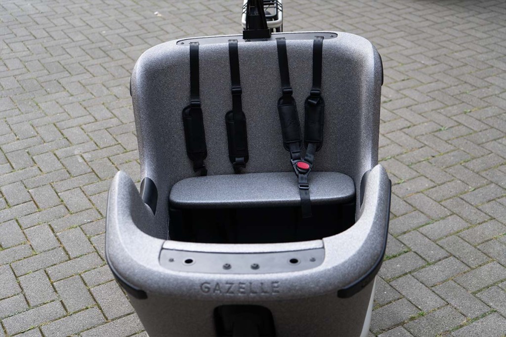 Blick in die Transportwanne eines Cargo-E-Bikes