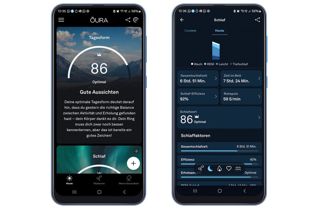 Screenshots aus der Oura App