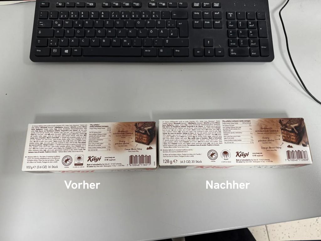 Zwei Verpackungen nebeneinander im Vergleich