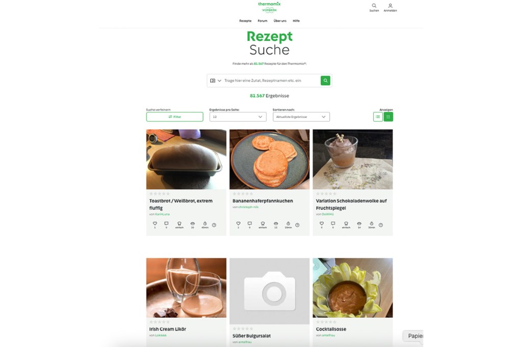 Ein Screenshot der Thermomix Rezeptwelt