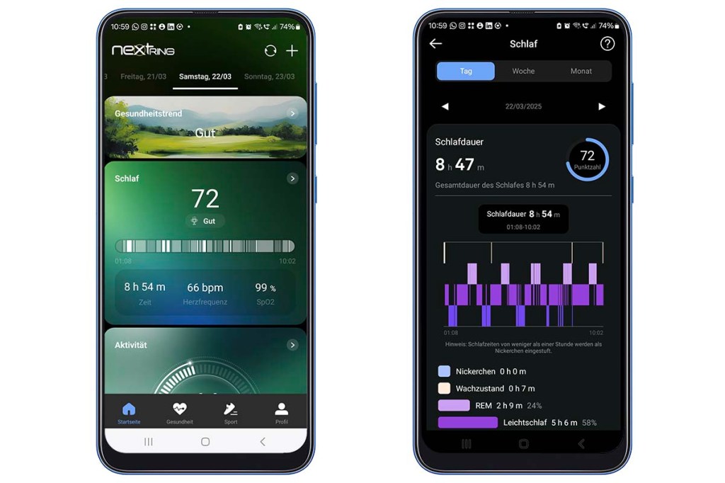 Screenshots aus der NextRing-App