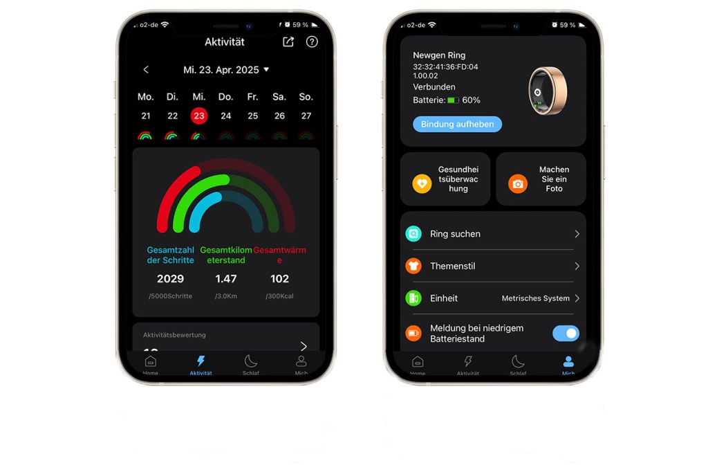 Screenshots aus der QRing App