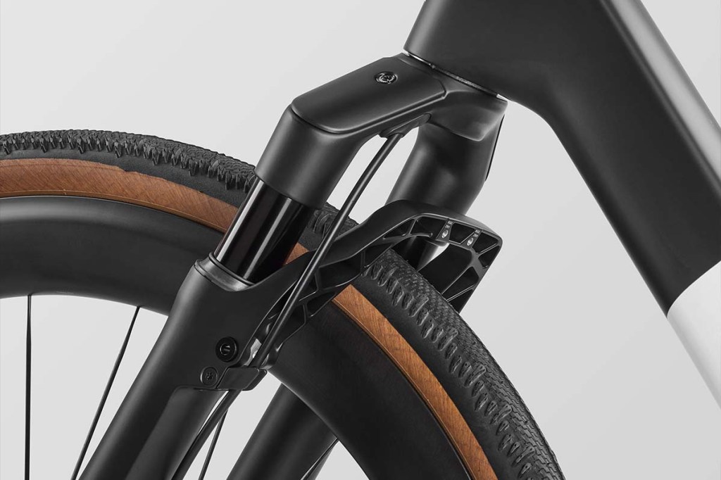 Nahaufnahme Federgabel an einem Gravelbike