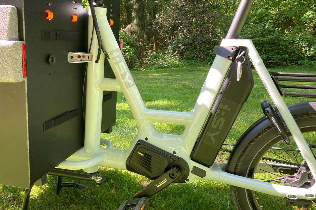 Nahaufnahme Rahmen eines Cargo-E-Bikes
