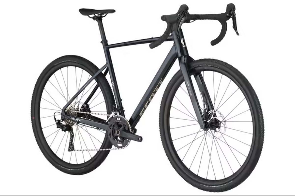 dunkelblau-schwarzes Gravelbike auf weißem Grund